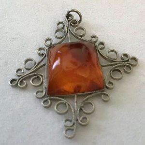 Baltic Amber Pendant in Filigree Setting Vintage